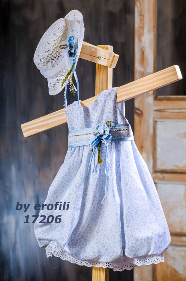 Γαλάζιο βαπτιστικό φόρεμα μπαλούν φλοράλ 17206 by erofili