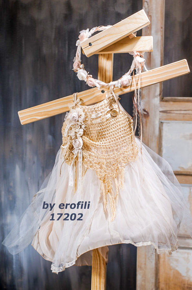 Χειροποίητο εκρού βαφτιστικό φόρεμα 17202 by erofili