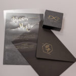 Dark gray wedding invitation with gold details