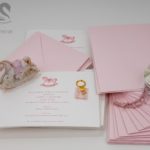 Christening invitations for girl pink and pony