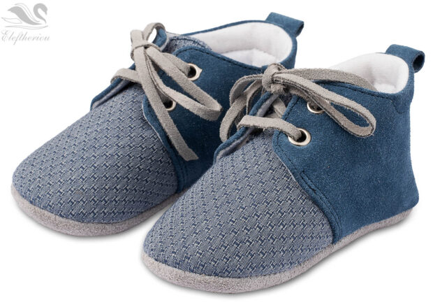 Παπούτσια βάπτισης δίχρωμα δετά sneakers σε μπλε ρουά - γκρι για αγόρι από Babywalker.