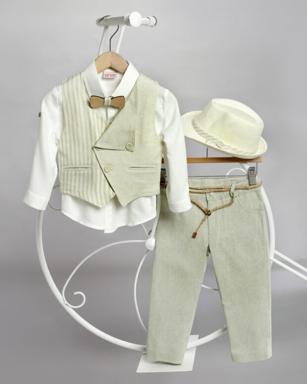 Christening outfit for boy in beige shades