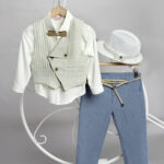 Christening outfit for boy beige-blue