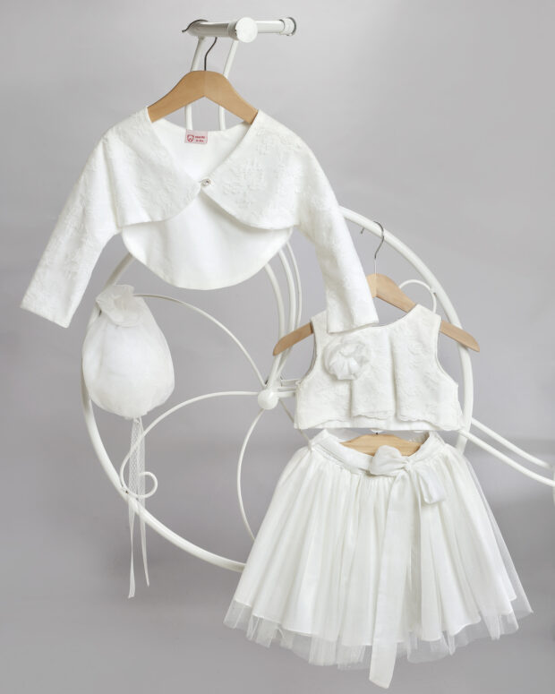 Christening outfit girl skirt bodice ivory color