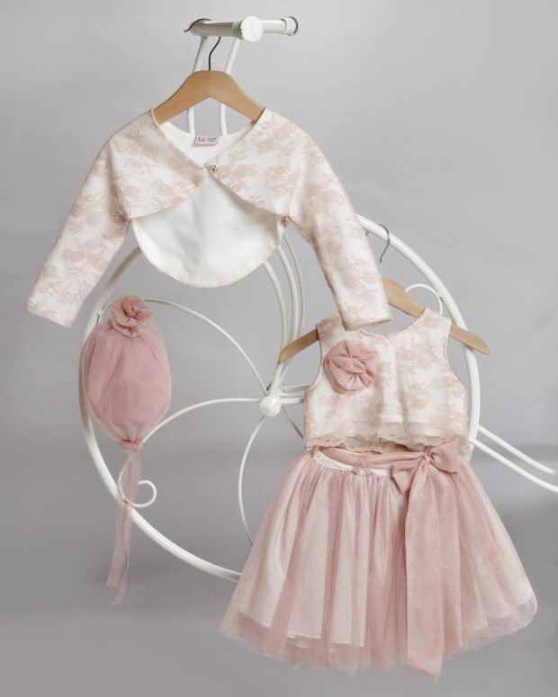 Christening outfit girl bodice and skirt puce