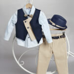 Christening clothes for boy blue-beige