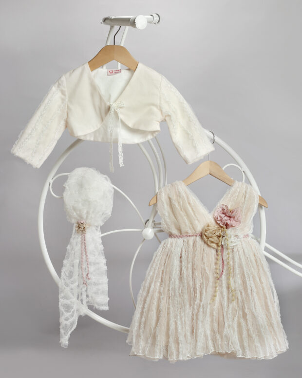 christening outfit for girl in nude color