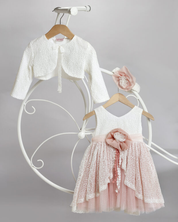 Christening outfit for girl off-white Puce