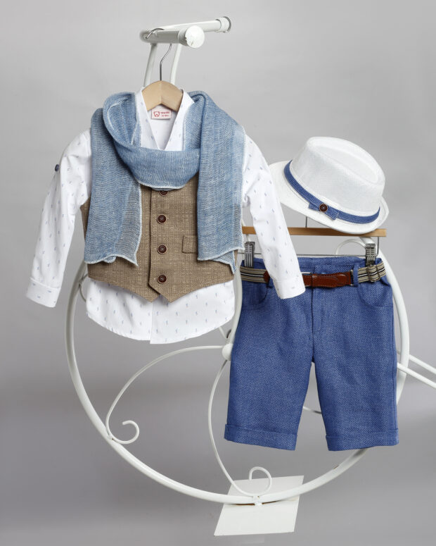 Christening clothes for boy in brown - blue colors