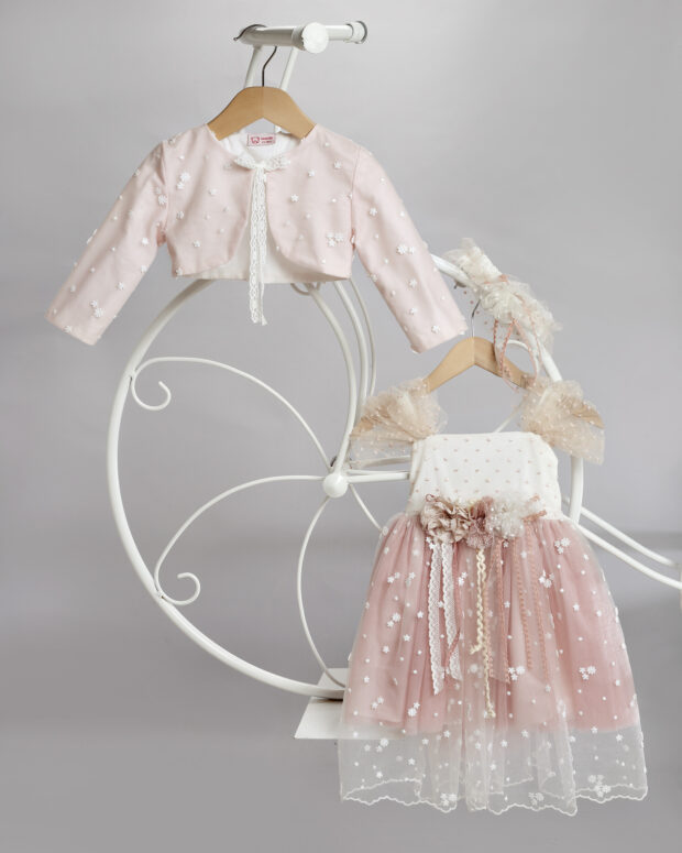 christening outfit girl puce skirt ivory bodice